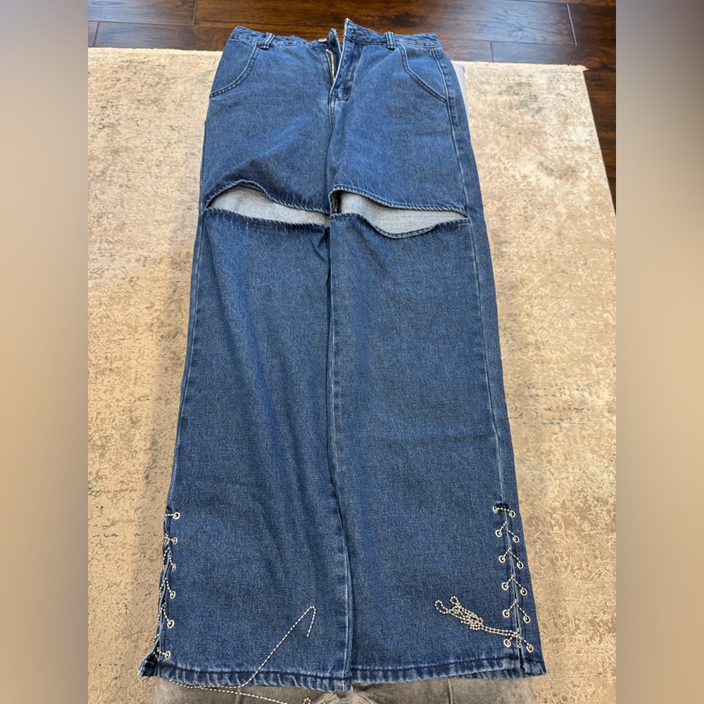 Blue Denim Skirt with chain Detail